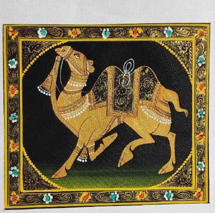 Handmade Camel Painting on Silk Fabric for Home and Office Decor