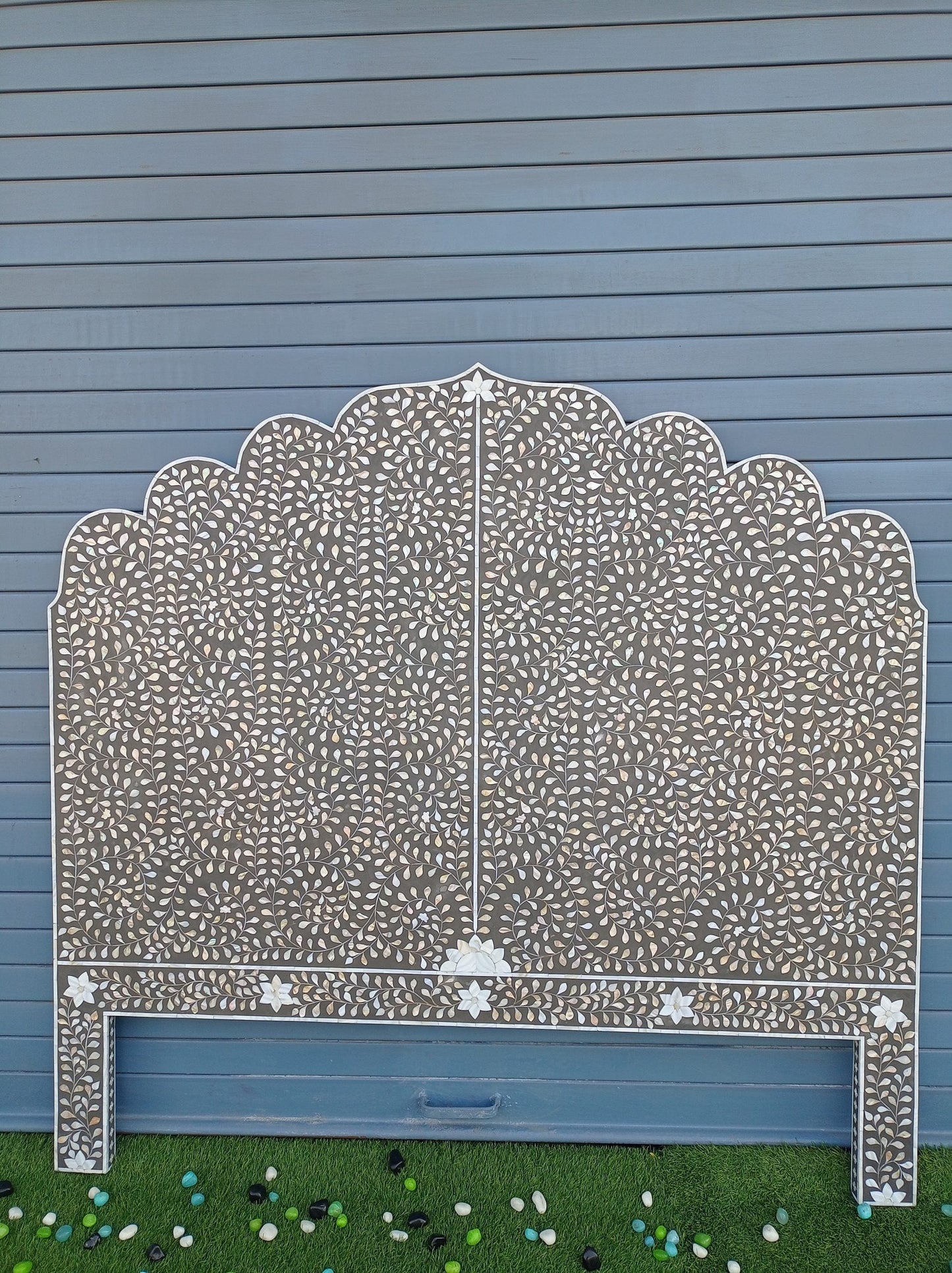 Handmade Customized Mother of Pearl Floral Pattern  Bedhead