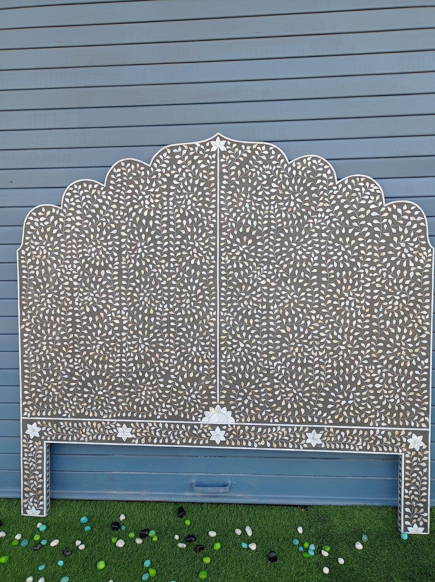 Handmade Customized Mother of Pearl Floral Pattern  Bedhead