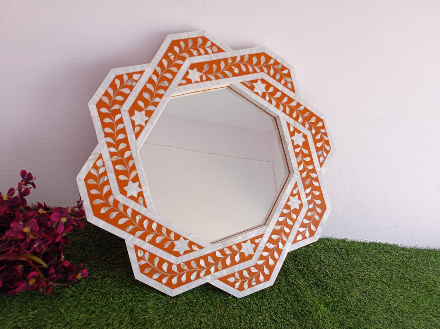 Handmade Customized Mother of Pearl Hexagonal Mirror Frame