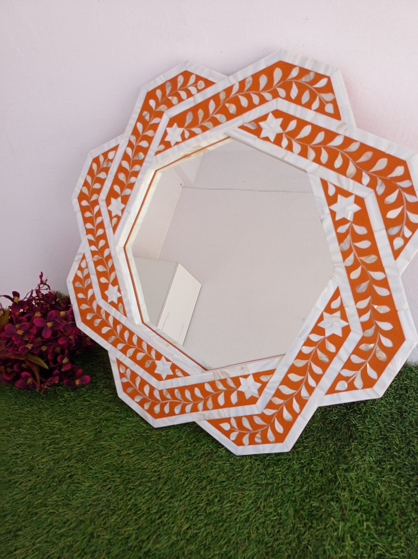 Handmade Customized Mother of Pearl Hexagonal Mirror Frame