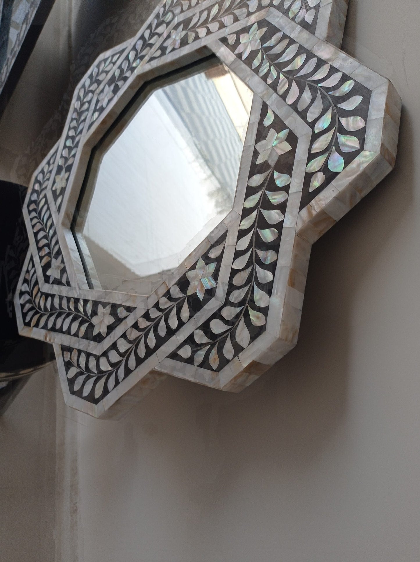 Handmade Customized Mother of Pearl Hexagonal Mirror Frame