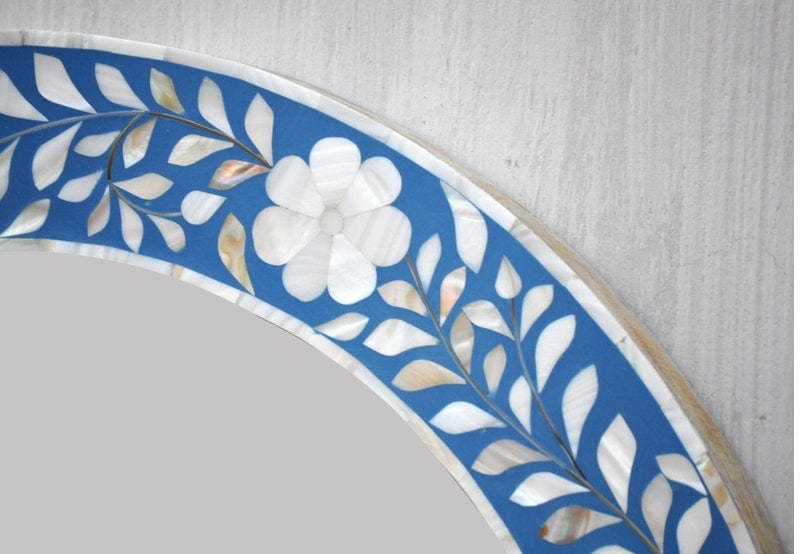 Handmade Customized Mother of Pearl Round Mirror Frame