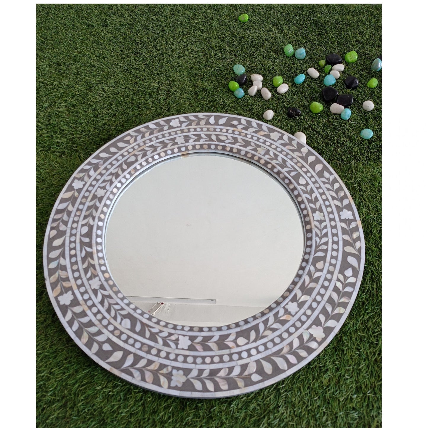 Handmade Customized Mother of Pearl Round Mirror Frame