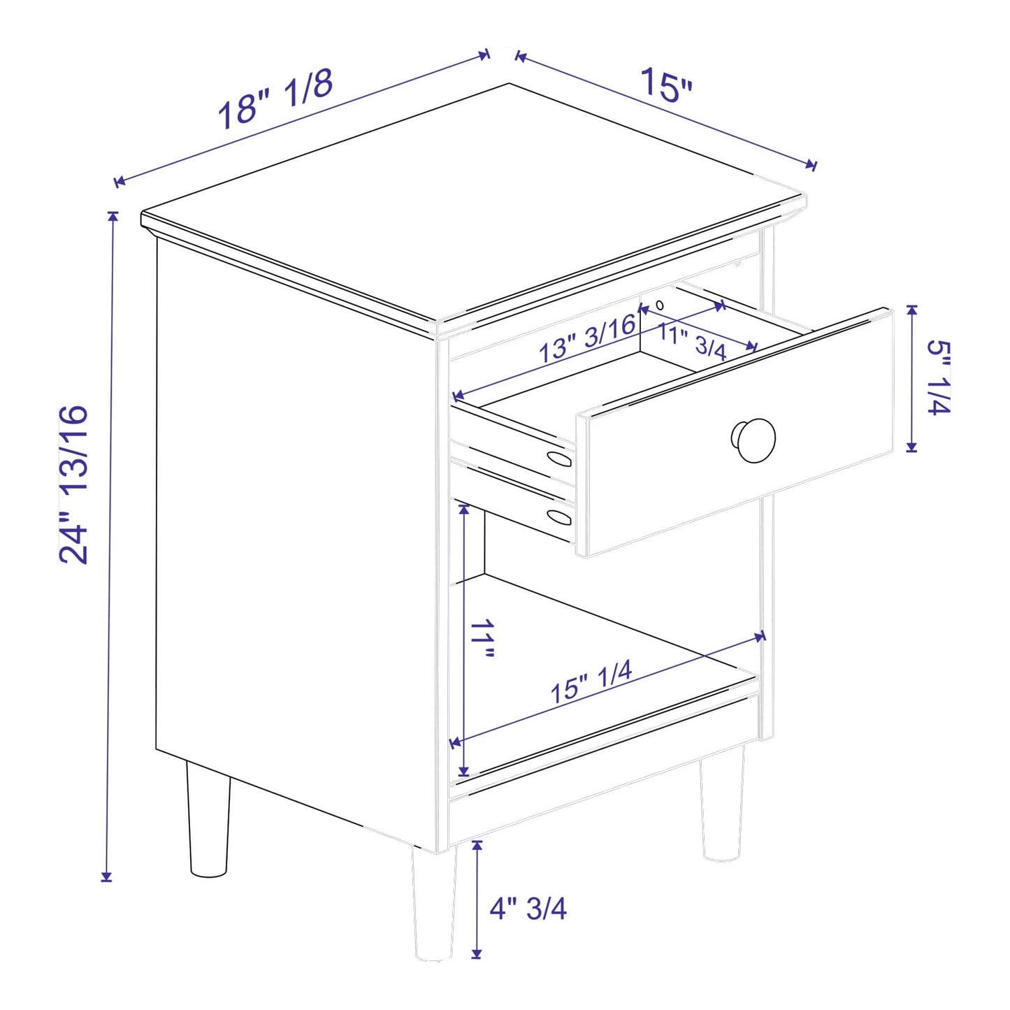 Handmade Customized Wooden 1 Drawer Bedside Table