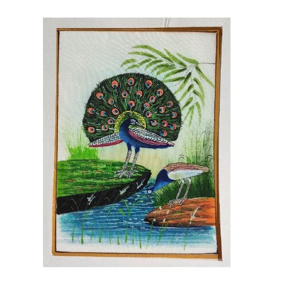 Handmade Peacock Painting on Silk Fabric for Home and Office Decor
