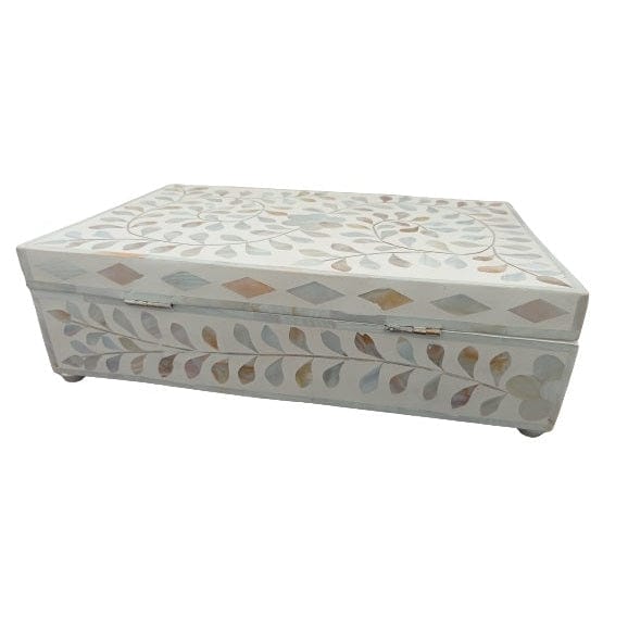 Handmade Customized Mother of Pearl Floral Pattern Jewelry Box
