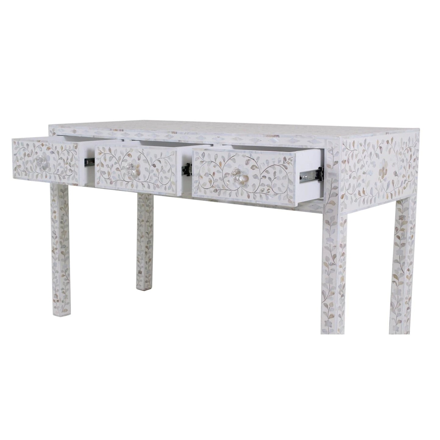 Handmade Customized Mother of Pearl Floral Pattern Console Table