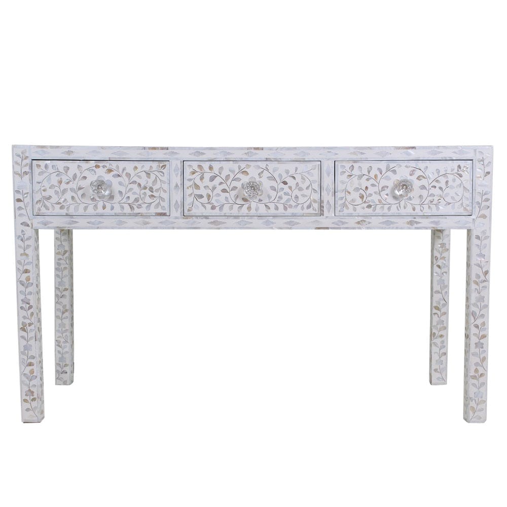 Handmade Customized Mother of Pearl Floral Pattern Console Table