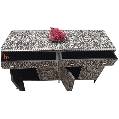 Handmade Customized Bone Inlay Floral Pattern Chest of 2 Drawer