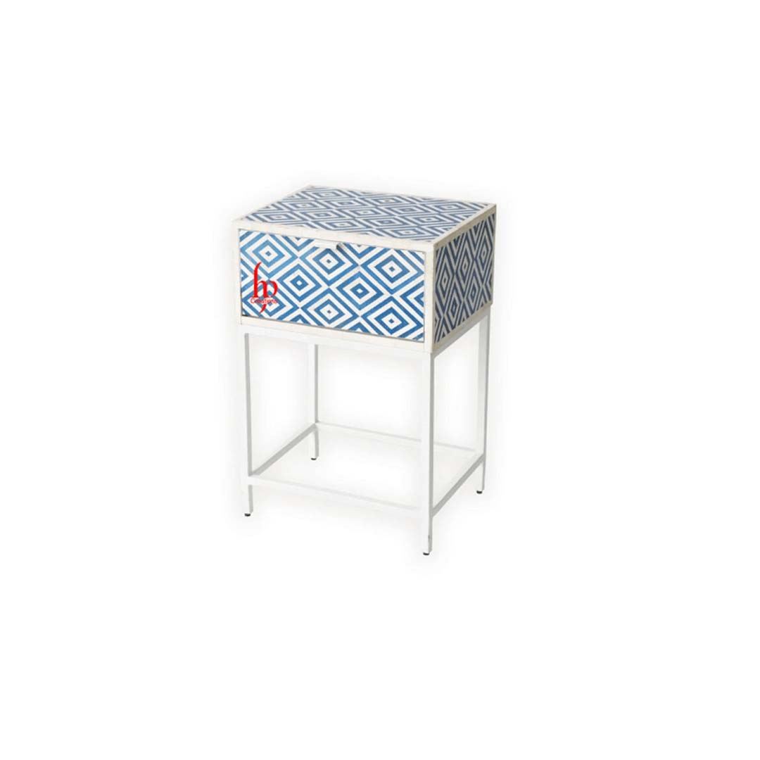 Handmade Bone Inlay Attractive Design Geometric Bed Side Table Perfect Home Décor