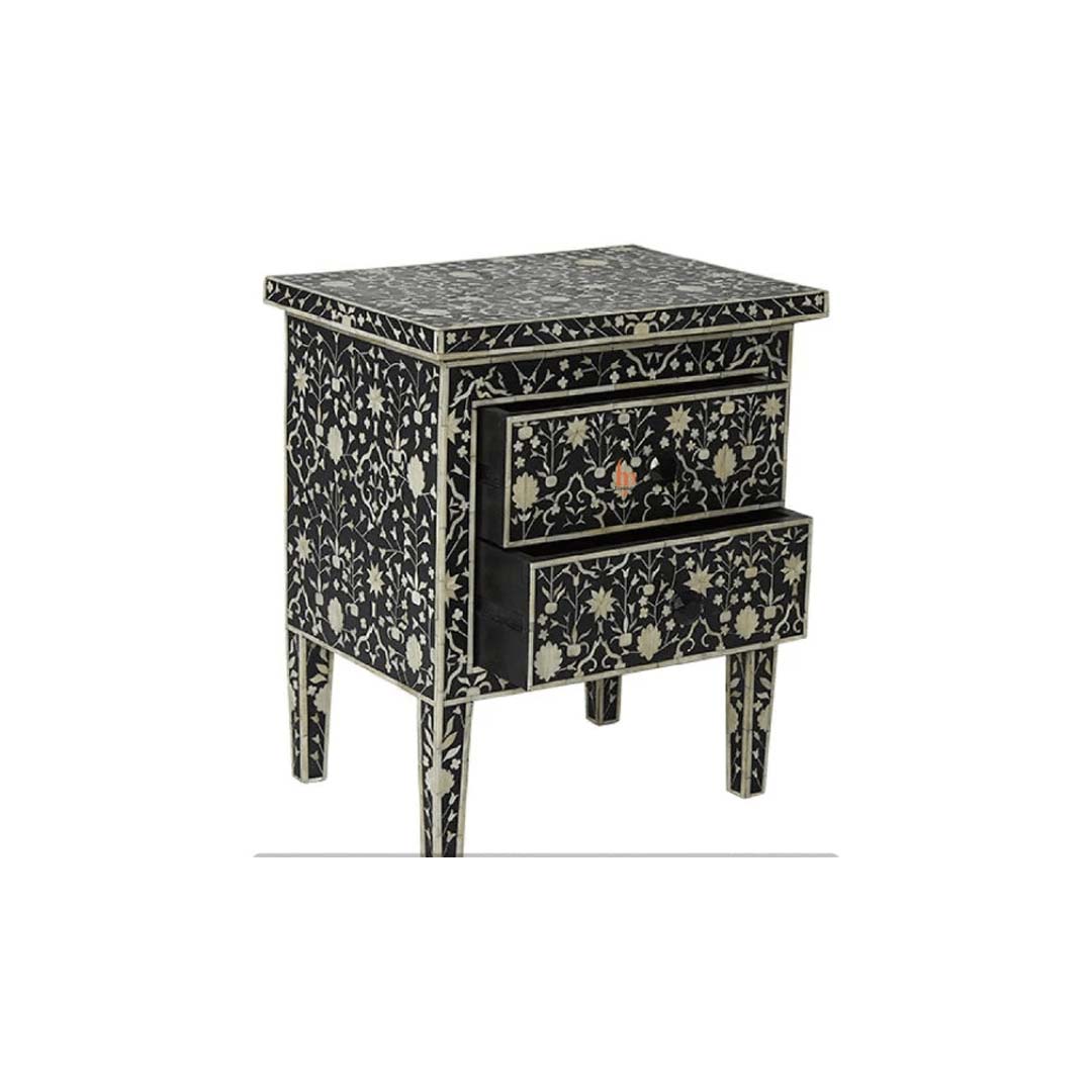 Personalized Handmade Bone Inlay Set Of 2 Bedside Tables Home Decor Furniture Attractive Floral Design Entrance