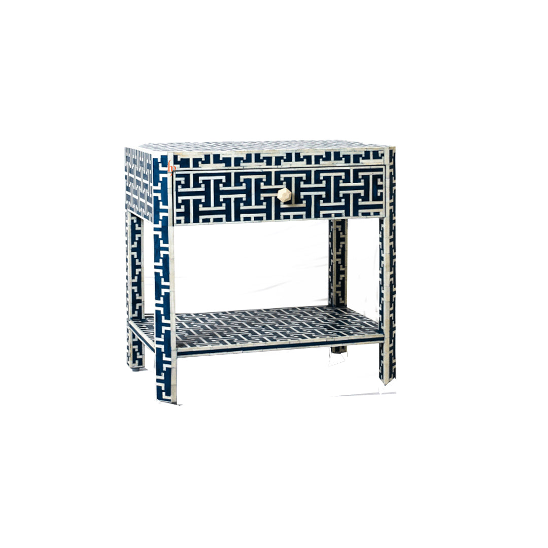 Personalized Bone Inlay Beautiful Bedside Table 1 Drawer Shelf Beautifully Crafted Floral Design Customized.