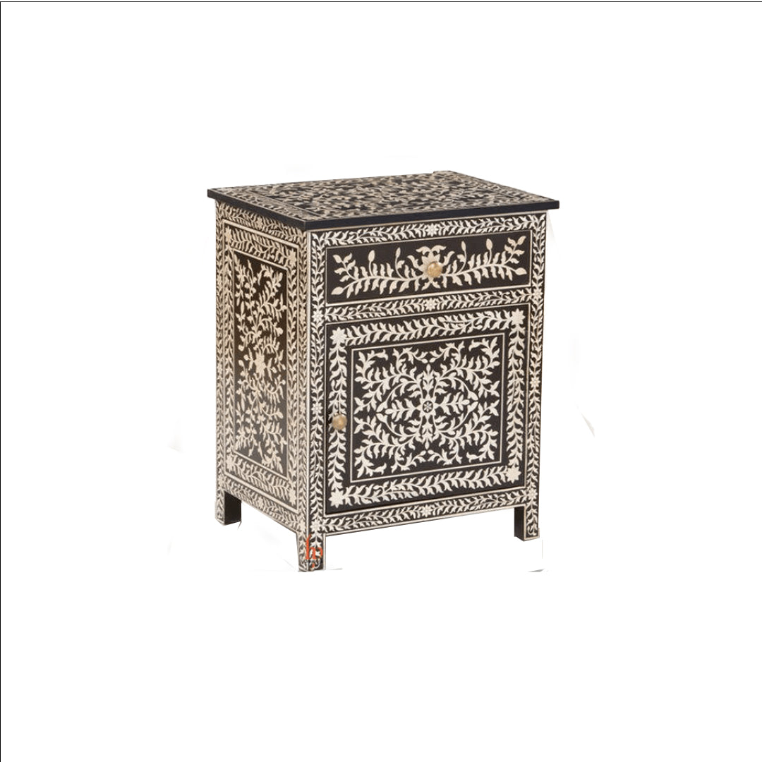 Personalized Handmade Bone Inlay Set Of 2 Bedside Tables Home Decor Furniture Attractive Floral Design Entrance Tables