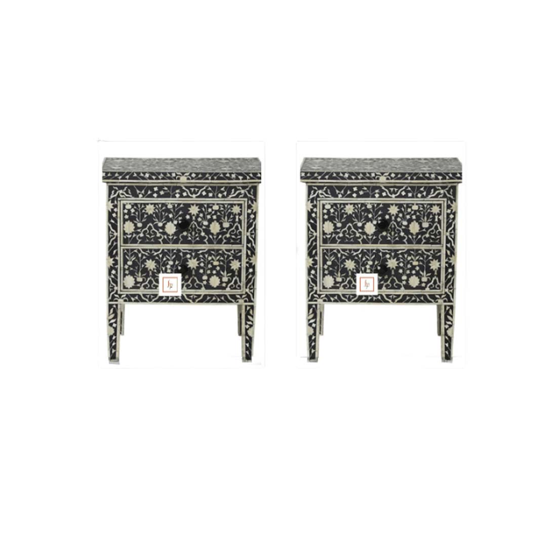 Personalized Handmade Bone Inlay Set Of 2 Bedside Tables Home Decor Furniture Attractive Floral Design Entrance