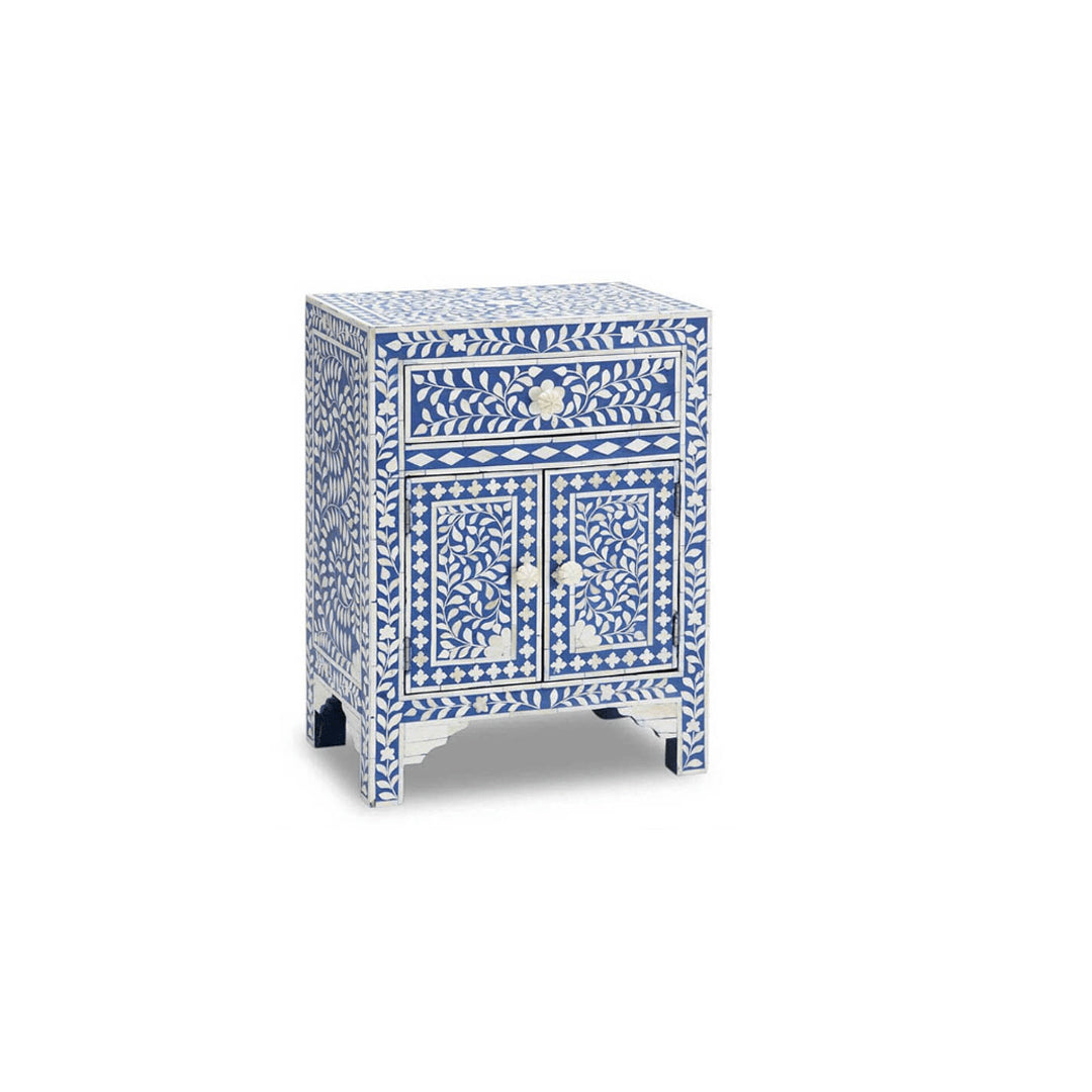Personalized Blue Bone Inlay Floral Designer Antique Look Bedside Table nightstands decorative table Bedroom Furniture by hpCreations