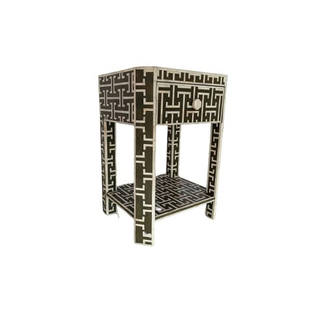 Handmade Bone Inlay Customized Geometric Pattern 1 Drawer Bedside Table