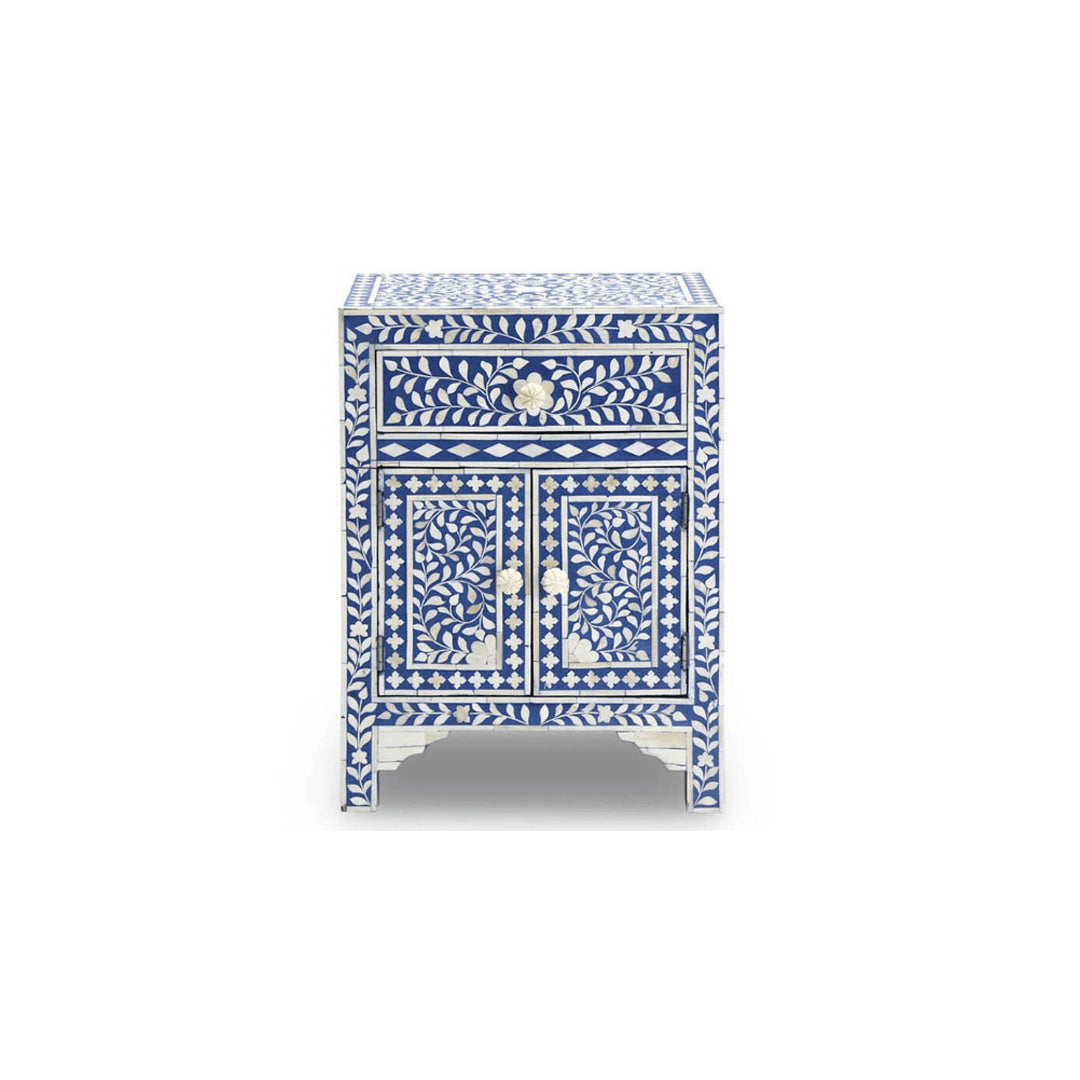 Personalized Blue Bone Inlay Floral Designer Antique Look Bedside Table nightstands decorative table Bedroom Furniture by hpCreations