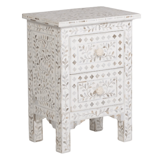 Personalized Mother Of Pearl Inlay Bedside Table Home Decor Purpose Attractive Design Beautifully Crafted Bedside Table