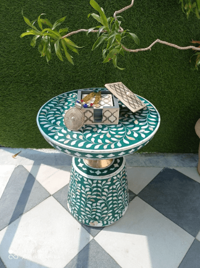 Personalized Mother of pearl Inlay Side Table Floral Pattern