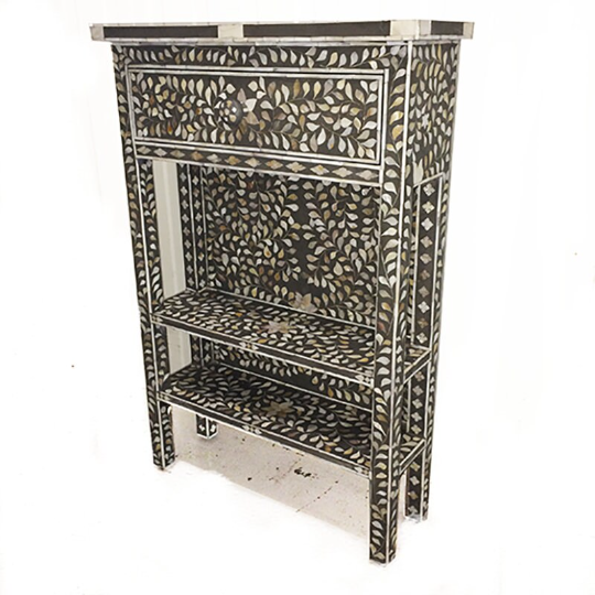 Personalized Mother of Peral Long Slim Antique Bedside with One Drawer For Home Decor