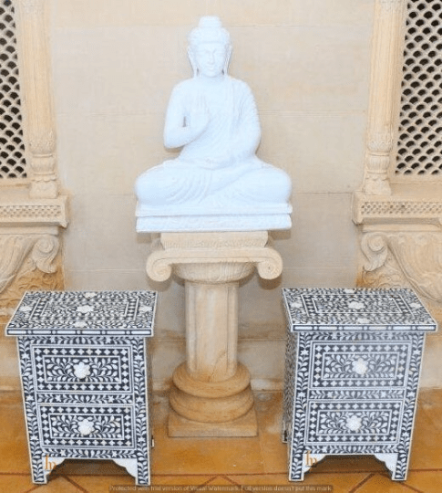 Personalized Handmade Bone Inlay Set Of 2 Bedside Tables Home Decor Furniture Attractive Floral Design