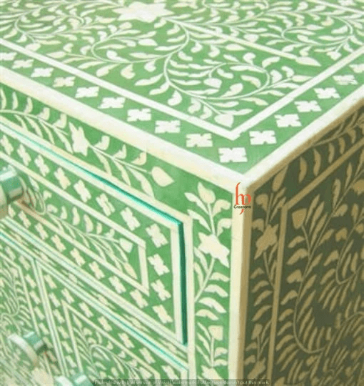 Personalized Handmade Bone Inlay Set Of 2 Bedside Tables Home Decor Furniture Attractive Floral Design Entrance