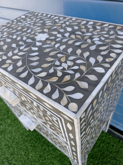 Personalized Mother of Pearl Antique Handmade Night Stand End table Furniture with Insurance