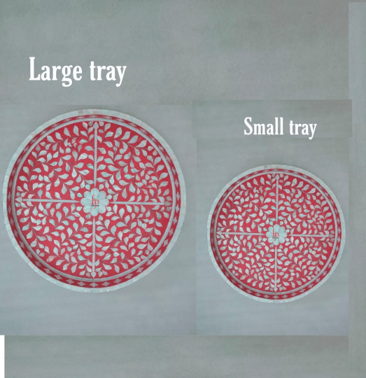 Handmade Mother Of Pearl Inlay Pink Tray Set of 2 Pieces Round Floral Tray Best Gift For Your Loved Once