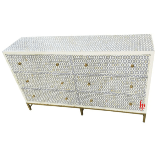 Bone Inlay Chest Of 6 Drawers Antique Diamond Design Indian Handmade Furniture Bone Inlay Dresser Cabinet
